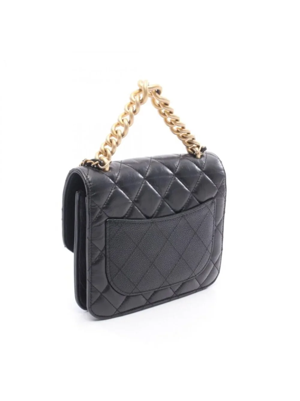 Chanel Shoulder Bag Quilted Black Lambskin Trichomaterial Small Chain
